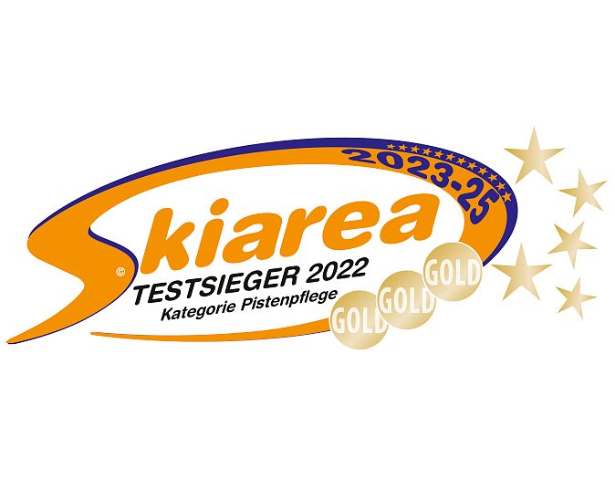 Logo von kiareia mit Auszeichnungen: Testsieger 2022 in der Kategorie Pistenpflege, sowie Gold-Auszeichnungen für 2023 bis 2025.