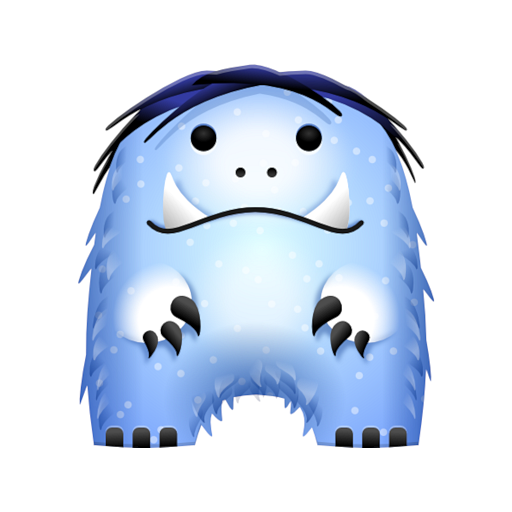 Das Bild zeigt das Logo der Snow Save App: ein knuffiges, blaues Monster mit weißen Punkten und kleinen Hörnern. Es vermittelt einen niedlichen und freundlichen Eindruck.